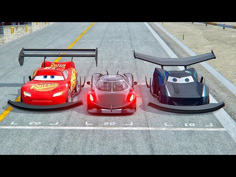 Lightning McQueen GTR vs Koenigsegg Jesko Absolut vs Jackson Storm GTR at Old Monza
