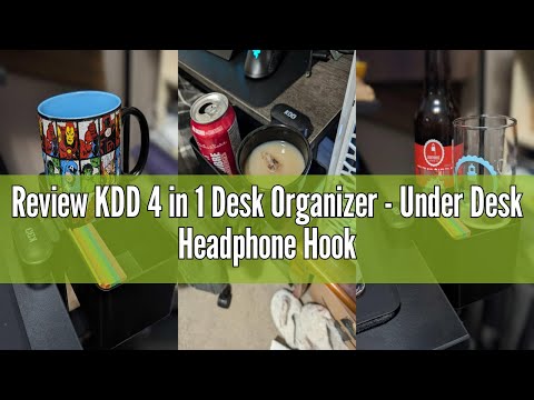 KDD 5 in 1 Desk Controller Holder - Rotating Headphone Hanger with Cup Holder - Clamp On Desk Organizer Holds Controller, Headphone, Cup, Mobile Phone and Pen(Black) video review thumbnail