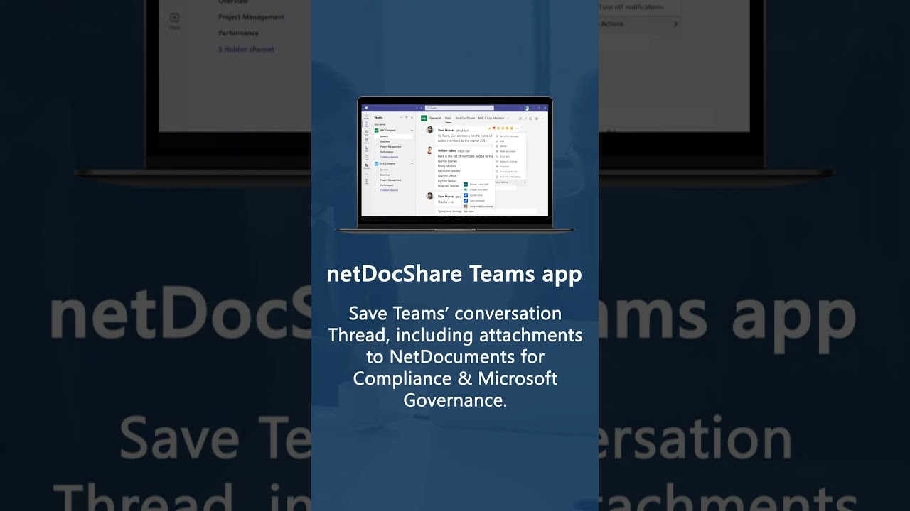 #Shorts Save Teams’ conversation Thread, including attachments to NetDocuments with netDocShare