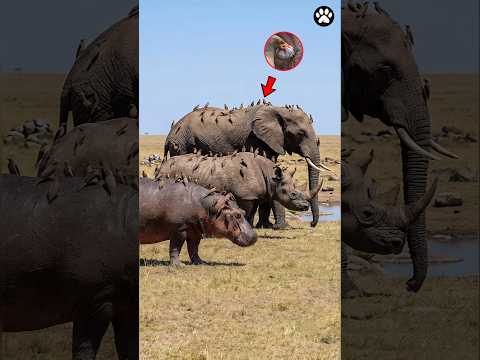 हिप्पो का बॉडीगार्ड 😱 जानवरों का डॉक्टर 🦛 Oxpecker Bird #shorts #animals #birds #hippo #facts