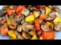 Recipe for delicious mushrooms with vegetables in a pan. Easy and fast!