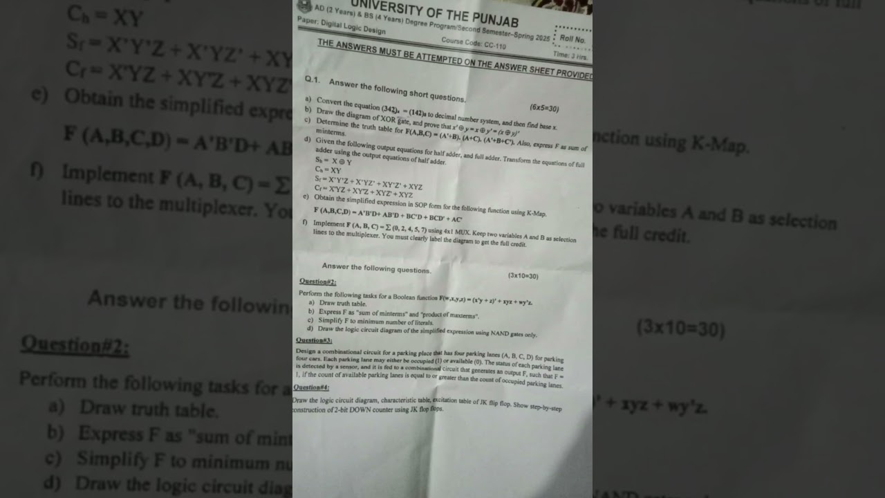 CC-110 | Digital Logic Design | 2025 paper