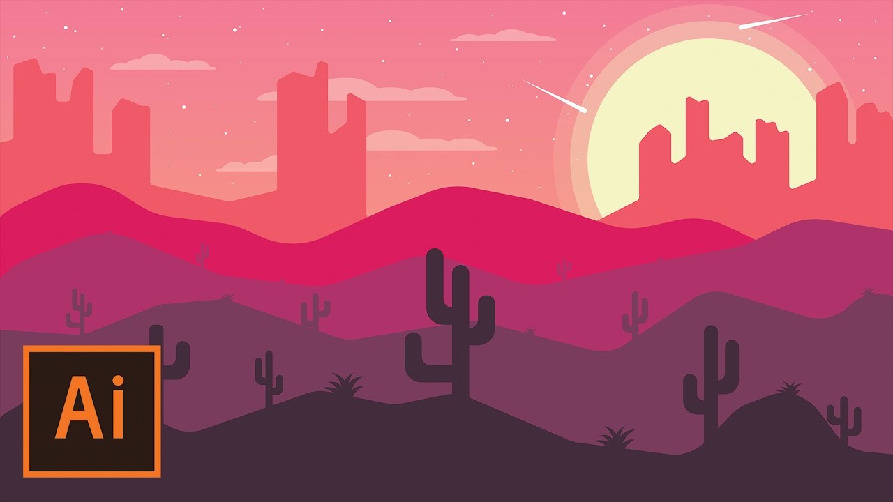 Illustrator Tutorial - Desert Landscape Flat Design (Illustrator Flat Design Tutorial)