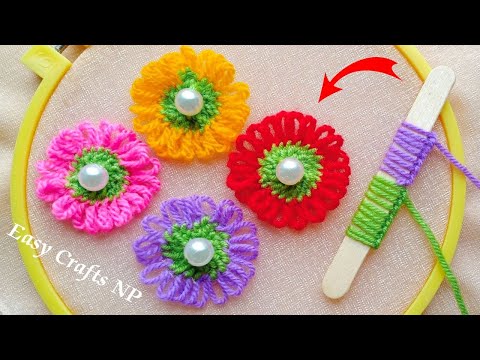 Super Easy Woolen Craft Ideas with Ice Cream Stick # DIY Woolen Flowers # Sewing Hack
