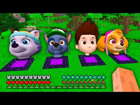 I found SECRET UNDERGROUND PORTAL PAW PATROL RYDER and EVEREST ROCKY SKYE in Minecraft