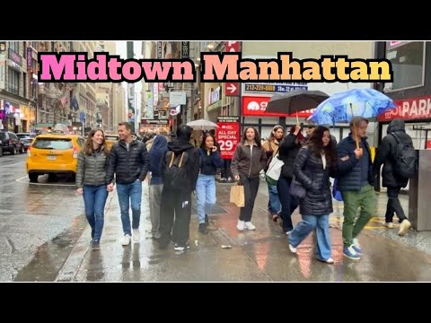 Midtown Manhattan Walking Tour on a Rainy Winter Day ☔ NYC 4K #travel #rain #winter