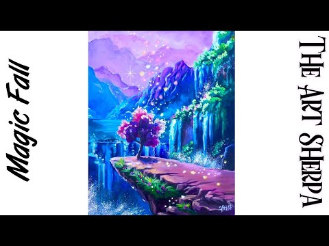 Step By Step Fantasy Waterfall Tutorial  Painting In Acrylic Live Streaming | The Art Sherpa