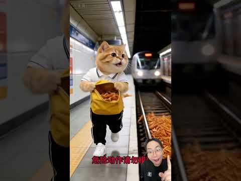 2 bố con mèo gắng bắt kịp chuyến tàu