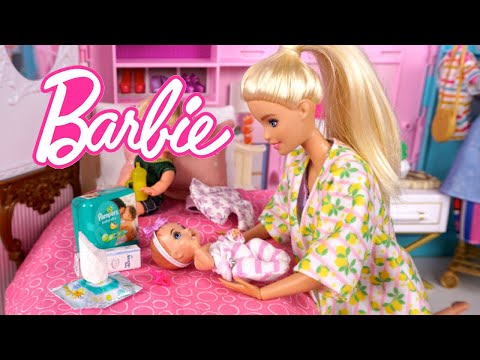 Barbie Doll New Baby Family Morning to Night Routine