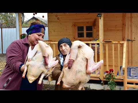 COOKING 2 BIG GOOSE AND MAKING VEGETABLE SALAD IN RUSTIC VILLAGE HOUSE