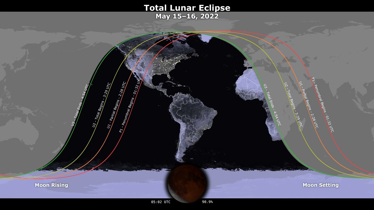 May 15-16, 2022 Total Lunar Eclipse: Visibility Map