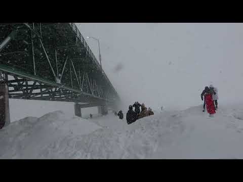 Mackinac Bridge At Mackinaw City, Michigan: Blue Ice.