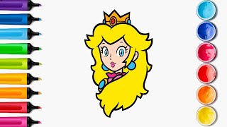 How to Draw and Color Princess Peach | Easy Step by Step Tutorial for Kids