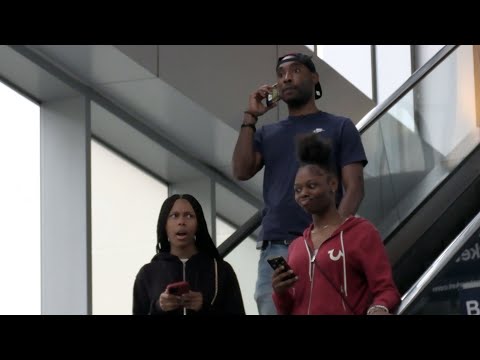 Awkward phone calls on escalator prank