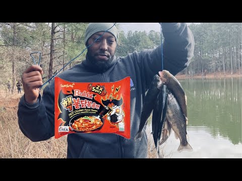 2x Spicy Buldak Trout catch and cook RAMEN