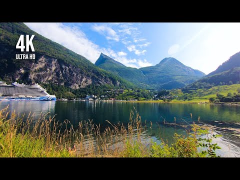 Relaxing walk in Geiranger, Norway, UNESCO-protected Geirangerfjord in the Summer (4K)