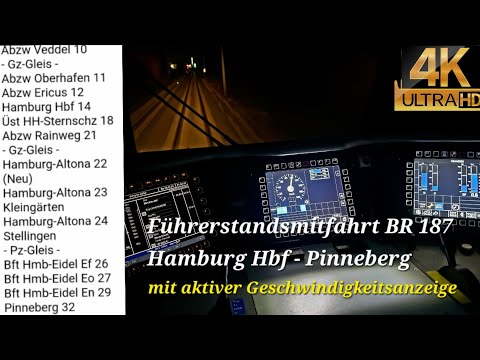Führerstandsmitfahrt BR 187 Hamburg bei Nacht / Hamburg Hbf -Pinneberg in 4K
