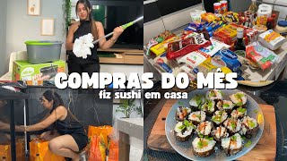 compras do mês, quanto gasto? COMO FAZER SUSHI EM CASA? Dia de refeição livre, testando esfregão