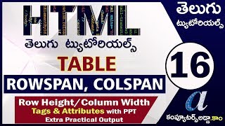 HTML Telugu Tutorials Part-16 || Rowspan & Colspan in Table || Inc/Dec Row Height & Column width