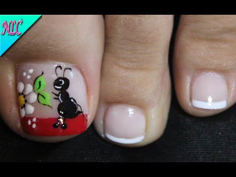 DISEÑO DE UÑAS FLOR Y HORMIGA PARA PRINCIPIANTES – FLOWERS NAIL ART – FRENCH NAIL ART – NLC