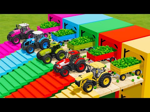 CLAAS vs LAMBORGHINI vs DEUTZ FAHR vs FENDT TRACTORS BATTLE WITH WATERMELONES - Farming Simulator 22