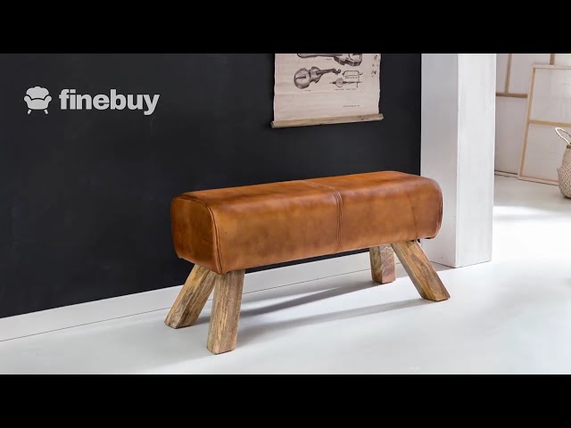Video Teaser für FineBuy Sitzbank Turnbock Cognac Echtleder Lederhocker Sprinbock Hocker Garderobenbank