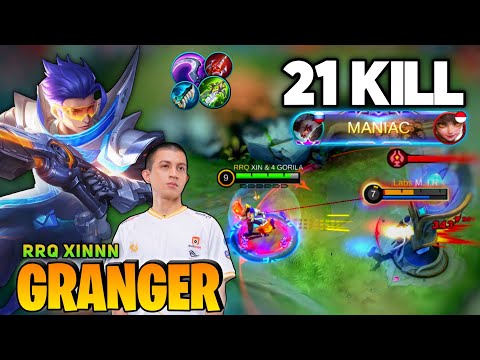 21 KILL! MANIAC, 10 Minute Maks Level, Granger Best Build | By RRQ XINNN - Mobile Legend