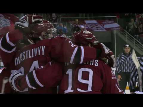Pyotr Schastlivy adds the puck to the net