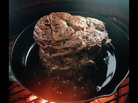 Reverse Sear Standing Prime Rib Roast in cast iron on...