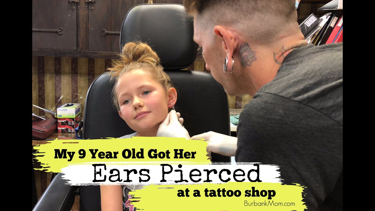 Kids Ear Piercing: My 9 Year Old Getting Her Ears Pierced At A Tattoo Shop!