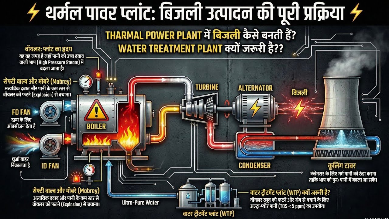 Thermal Power Plant Complete Process 🔥 | Boiler, Turbine, Generator Full Detail Hindi
