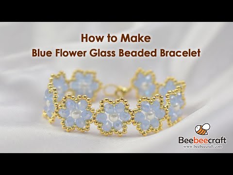 Beebeecraft Blue Flower Glass Beaded Bracelet