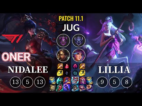 T1 Oner Nidalee vs Lillia Jungle - KR Patch 11.1