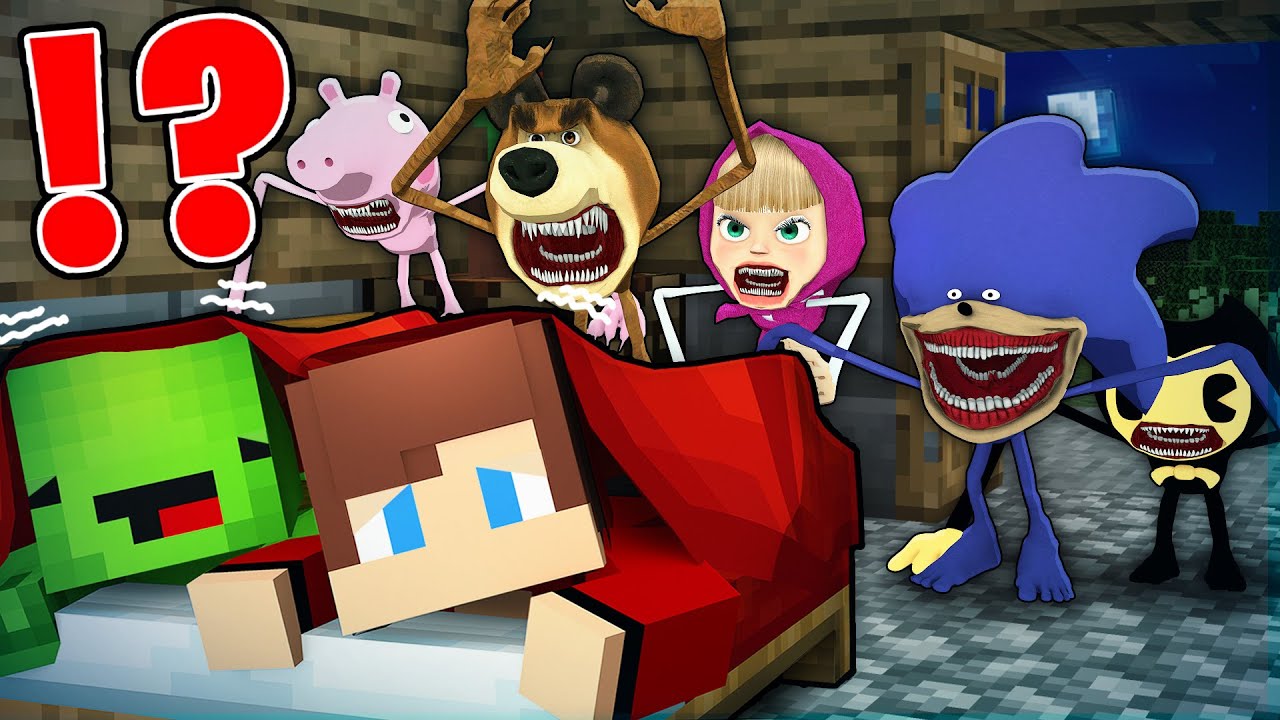 JJ and Mikey Hiding Under A Blanket From ALL MONSTERS TAPES FAMILY in Minecraft! - Maizen