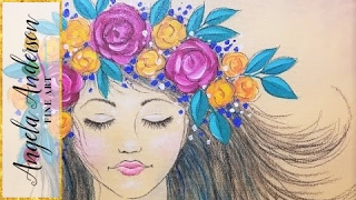 Bohemian Girl with Flowers Acrylic Painting | Live Beginner Art Lesson | How to Paint and Draw Faces