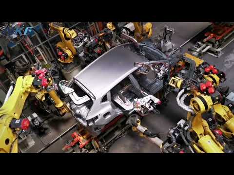 ⚙️FANUC robots are used for automated spot welding of automobile body-in-white.