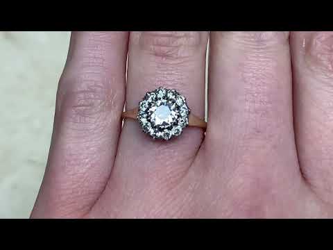 0.55ct Center Old European Cut Diamond Cluster Silver & Gold Engagement Ring -Lamego Ring-Hand Video