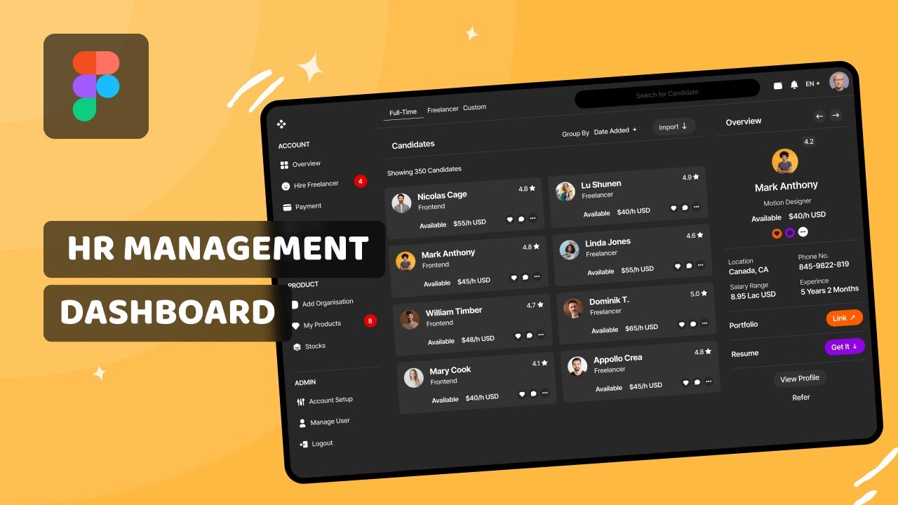 Dark HR Management Dashboard Design in Figma | Exploring the Power of Dark Mode in Dashboard Design