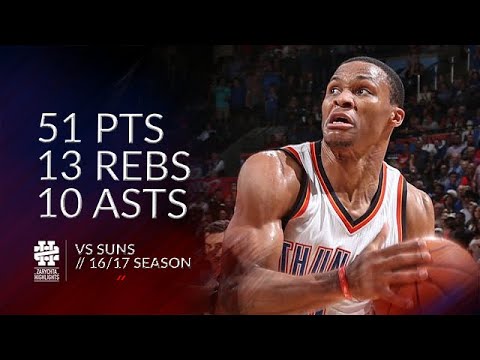 Russell Westbrook 51 pts 13 rebs 10 asts vs Suns 16/17 season