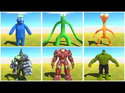 3vs3 | Hulk vs Rainbow Friends Orange + Blue + Green - Animal Revolt Battle Simulator