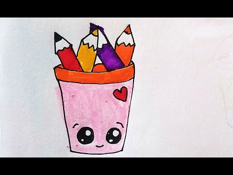 How to Draw Cute Pencil Pot | easy Pencil Pot Drawing