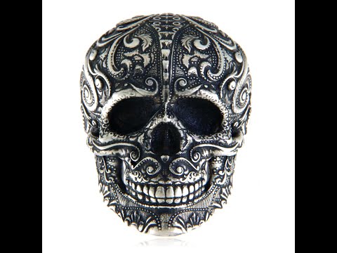 Ghiul Masiv Barbatesc Argint 925 Oxidat Craniu Baroque Skull - Putere si Eleganta