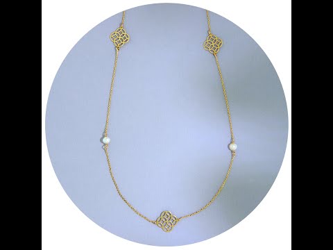 Colier Aur Galben 14k cu Elemente Geometrice si Perle Naturale - Finete Atemporala