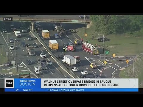 Driver hurt after truck hits bridge over Route 1 in Saugus