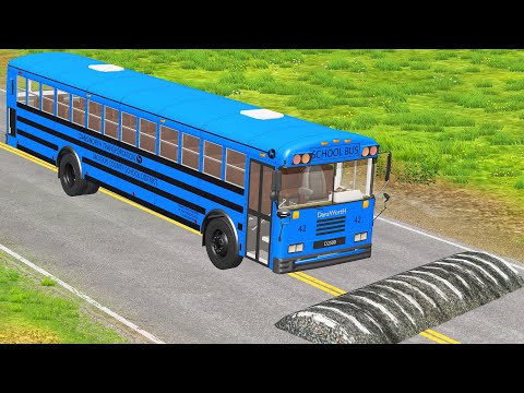 Bus vs Deep Water Truck Rescue Bus - Color Bus vs  Speed Bumps - BeamNG.Drive