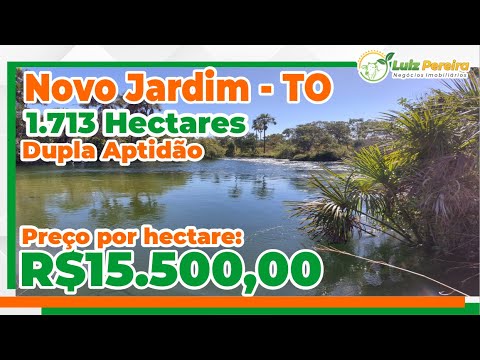 Oferta imperdível, fazenda em Novo Jardim - TO - 1.713 Hec., D.Aptidão, ideal p/ irrigação, ótima