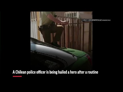 A video of a Chilean police officer rescuing a dog that became tangled in a tarp has gone viral. Footage of the Sunday rescue was captured at a home in San Felipe, which is about 56 miles northwest of Santiago. (March 5)