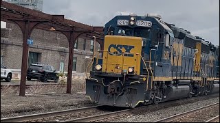 Csx emd duo mixed freight at Springfield union station