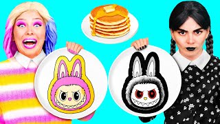Pancake Art Challenge with Wednesday Addams | Tasty Kitchen Hacks by BaRaFun Challenge