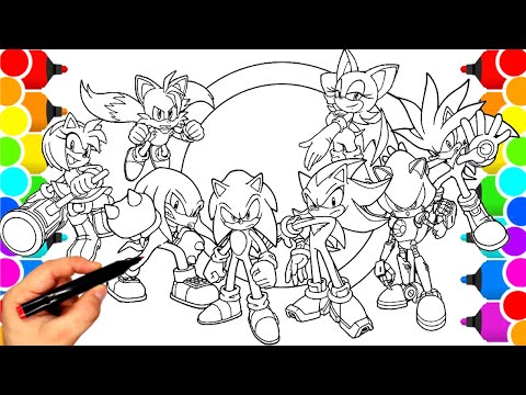 Sonic Coloring Pages NEW Sonic Team NEW Sonic in the movie 3 Tails, Knuckles, Amy Rose  COLORING 52с